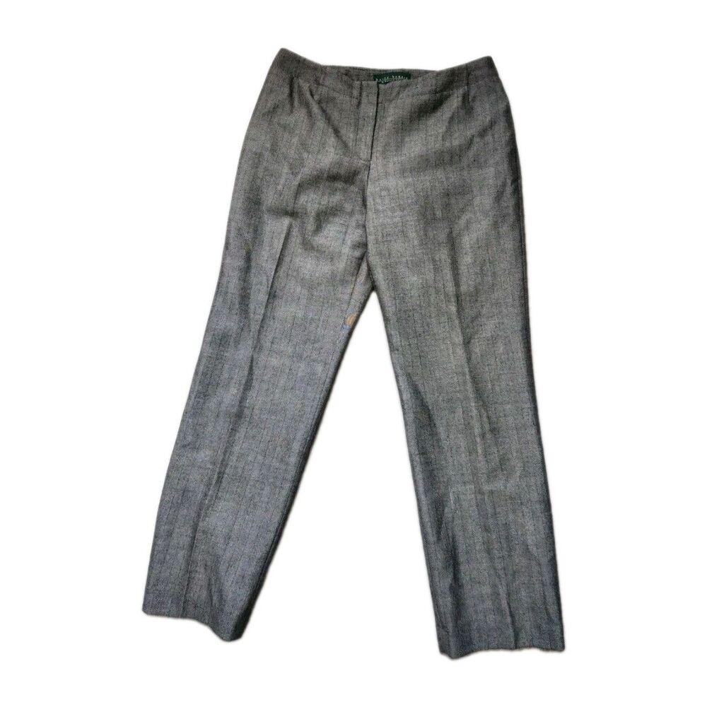 Harve Bernard Wool Herringbone Dress Pants Women 12 Gray Lined Career Slacks EUC